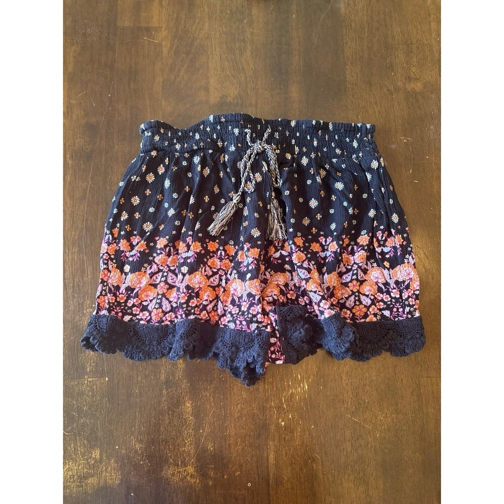 Women's girls hippy shorts black booty drawstring waist stretchy art whimsical